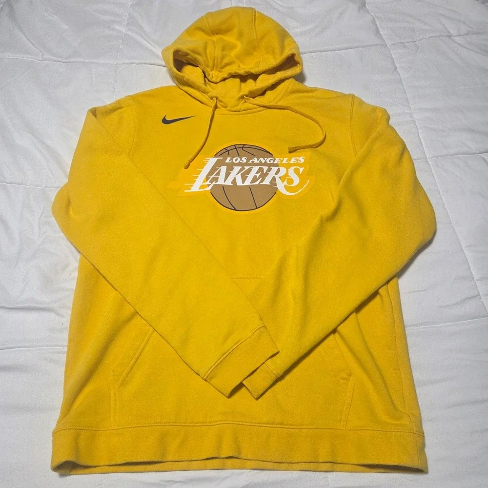 Nike Mens NBA Los Angeles Lakers Hoodie Yellow Pullover Graphic Fleece Large